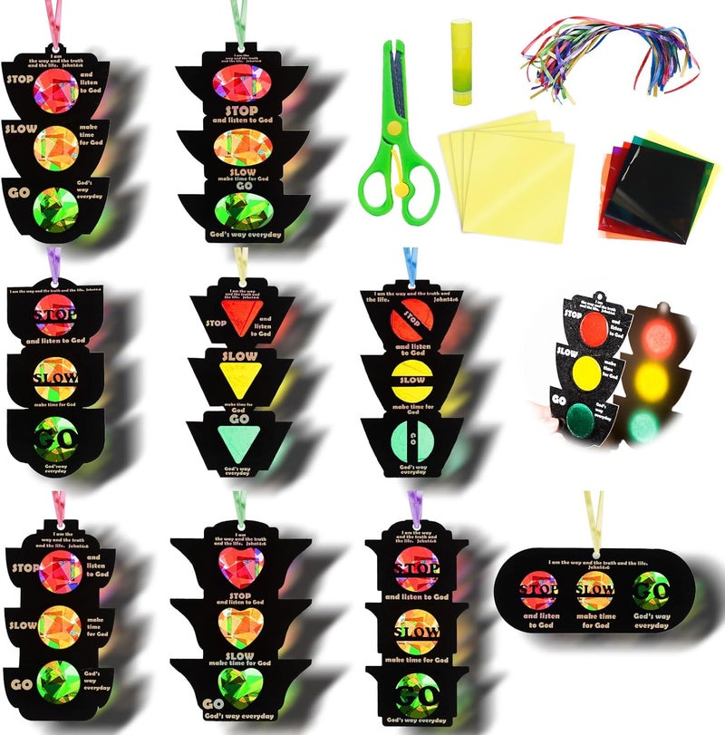 EggSun 36 Sets Bible Traffic Light Suncatchers Crafts for Kids Ornaments Stained Glass Window Arts and Crafts Kit for Sunday School Holiday Birthday Projects Home Christian Decorations Ages 4 8 12 - Image 1